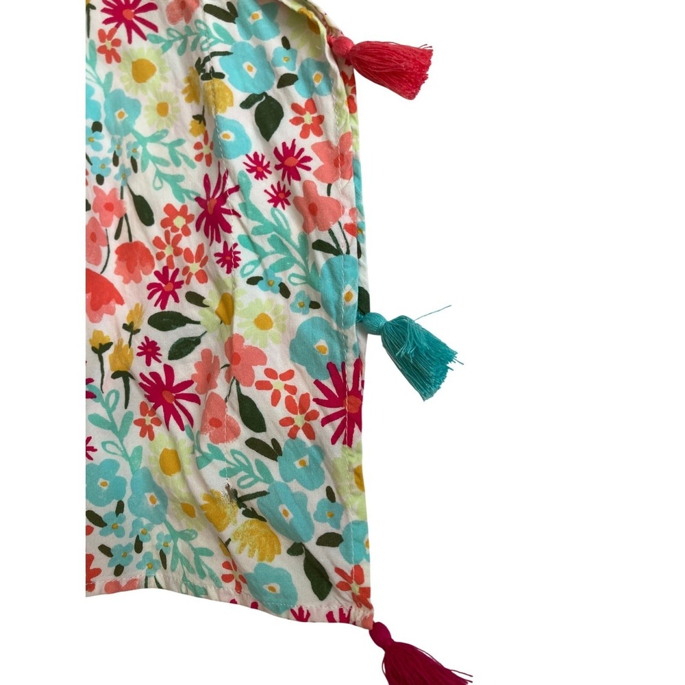 Cat & Jack Floral Kaftan Swim Cover Up Girls Tassel Trim V-Neck White XL 14/16 - Picture 5 of 10